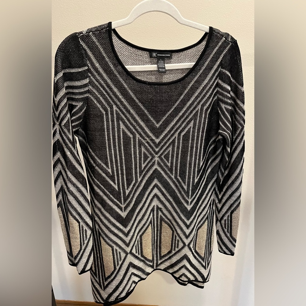 INC International Concepts, black with gold/white sweater. Size large.